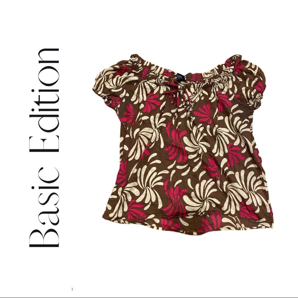 Basic Edition Brown & Pink Floral Into Fall Top